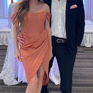 Satin off the shoulder corset dress